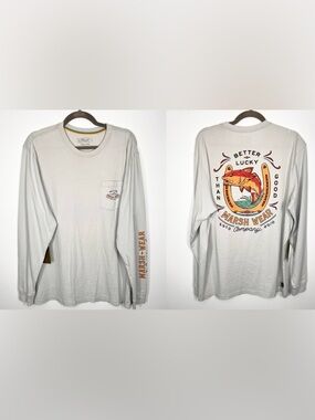 NWT Marsh Wear “Better Lucky Than Good” Silver Long Sleeve Fishing T Shirt Large